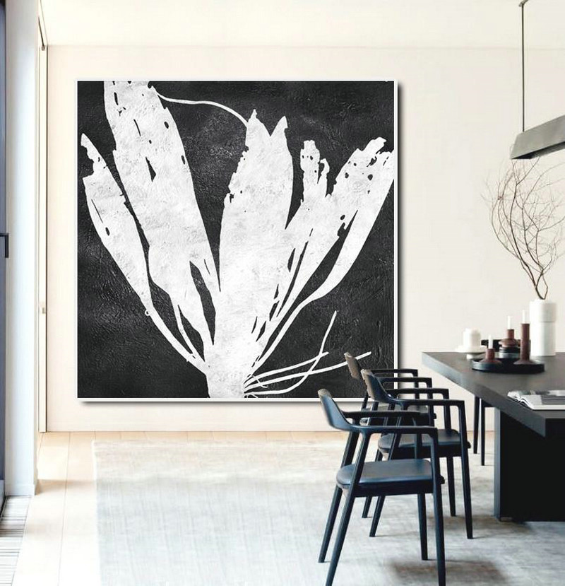 Handmade Large Contemporary Art,Oversized Minimal Black And White Painting,Oversized Art #M0M8